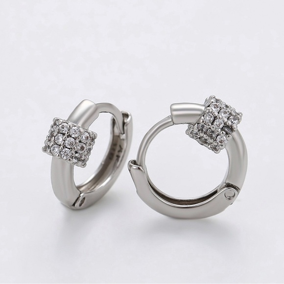 Hoop Earrings Platinum Plated CZ Stone Luxury Jewelry - Picture 3 of 11